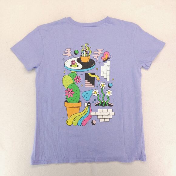 Alab Casual Long Sleeve Crew Neck Graphic T Shirt Womens Size Medium M Purple - Picture 9 of 9